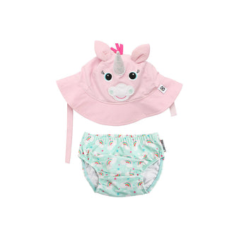Zoocchini Reusable Swim Diaper & Sun Hat Set | Upf 50+ Baby Swimwear