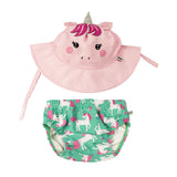 Zoocchini Reusable Swim Diaper & Sun Hat Set | Upf 50+ Baby Swimwear