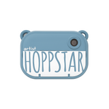 Blue device with 'Hoppstar' branding on a white background
