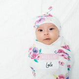 Bamboo Hat + Swaddle blanket - Posies - My Little Thieves