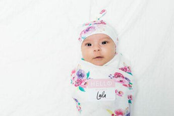 Bamboo Hat + Swaddle blanket - Posies - My Little Thieves