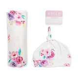 Bamboo Hat + Swaddle blanket - Posies - My Little Thieves