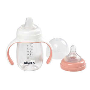 Beaba 2 In 1 Learning Bottle 210ml + Silicone Sleeve Old Pink | Sippy Cups - My Little Thieves
