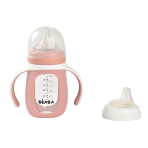 Beaba 2 In 1 Learning Bottle 210ml + Silicone Sleeve Old Pink | Sippy Cups - My Little Thieves