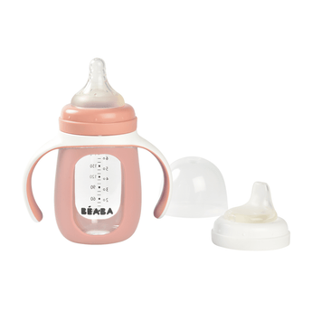 Beaba 2 In 1 Learning Bottle 210ml + Silicone Sleeve Old Pink | Sippy Cups - My Little Thieves