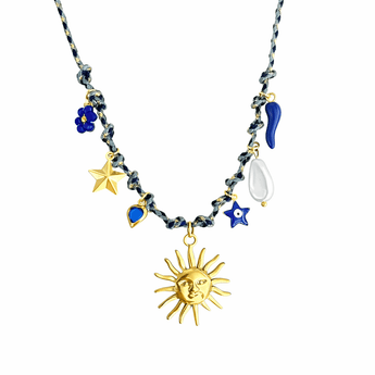 Blue Charm Necklace Sun Face | Kids Jewelry - My Little Thieves