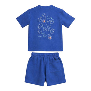 Boys Blue Set Shorts and T-shirt   With  Colorful Smileys Print On The Back