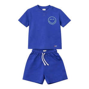 Boys Blue Set Shorts and T-shirt   With  Colorful Smileys Print On The Back