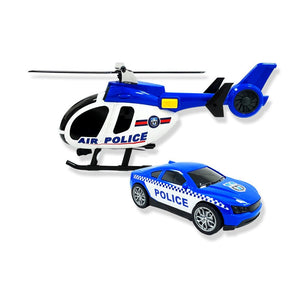 D - Power Helicopter & Sports Car 1:14 Scale Firemen Playset – Blue | Elevate the excitement with this 1:14 scale Firemen Playset | Requires Batteries: 3x LR44 batteries included | Ideal gifts ages 3+ - My Little Thieves