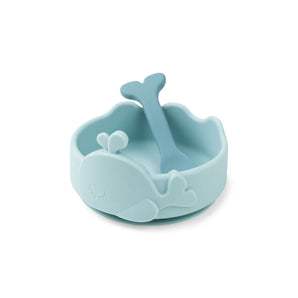 Done By Deer Silicone Stick & Stay Bowl & Baby Spoon | Wally Whale Feeding Set - My Little Thieves