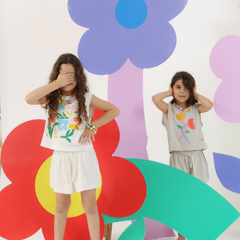 Eat The Cake White Flowers Girls Shorts T Shirt Set | Kids - My Little Thieves