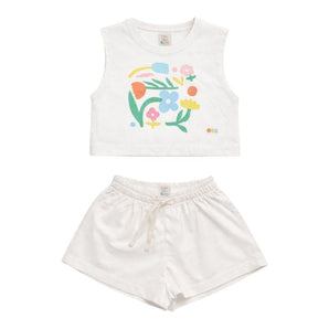 Eat The Cake White Flowers Girls Shorts T Shirt Set | Kids - My Little Thieves