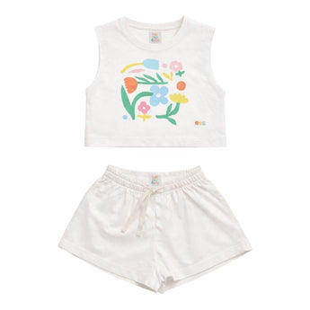 Eat The Cake White Flowers Girls Shorts T Shirt Set | Kids - My Little Thieves