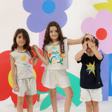 Eat The Cake White Flowers Girls Shorts T Shirt Set | Kids - My Little Thieves