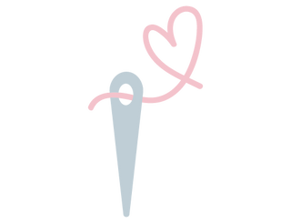 Pastel needle and thread forming a heart icon representing free personalization service by My Little Thieves
