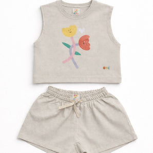 Girls Tulip Grey Shorts and T-shirt  Set