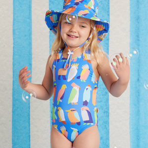 Girls Strap Bather Flamin Galahs Swimsuit | Kids Swimwear - My Little Thieves