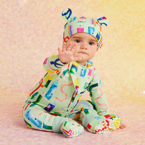 Halcyon Nights Scribble Squad Long Sleeve Baby Romper | Organic Cotton Zip Suit - My Little Thieves