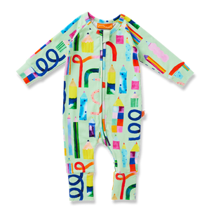 Halcyon Nights Scribble Squad Long Sleeve Baby Romper | Organic Cotton Zip Suit - My Little Thieves