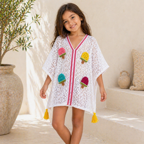 Girls White Beach Coverup Icecream design