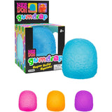 NEE DOH Gumdrop Squishy Fidget Toy in blue, pink, orange, and purple, with textured surface.