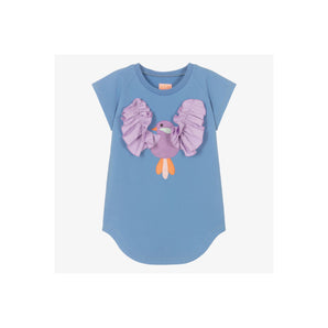 Girls Blue Organic Cotton Bird Dress