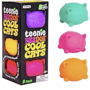 NEEDOH Teenie Cool Cat Squishy Fidget Toy Three Pack -Colors May Vary- Multicolor