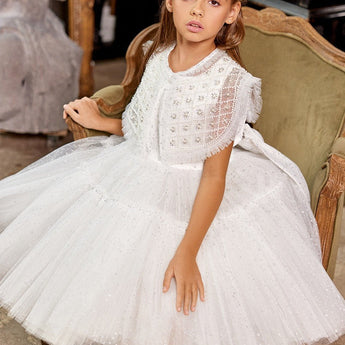 Junona White Tulle Girls Occasion Dress | Kids Fashion - My Little Thieves