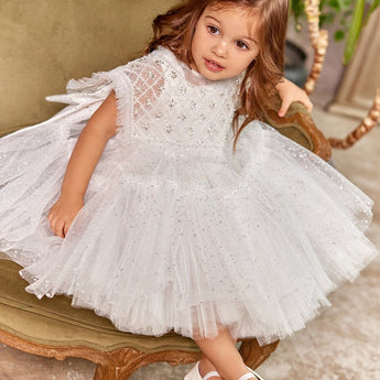 Junona White Tulle Girls Occasion Dress | Kids Fashion - My Little Thieves