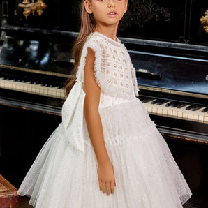 Junona White Tulle Girls Occasion Dress | Kids Fashion - My Little Thieves