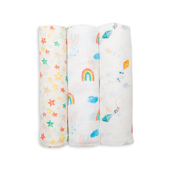 Lulujo Bamboo Muslin Swaddle Blankets 3 Pack | Silky Soft 70% Bamboo Viscose - My Little Thieves