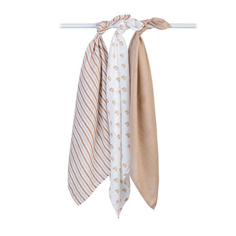Lulujo Muslin Cloths 100% Cotton 3 Pack 70x70cm | Soft Baby Essentials - My Little Thieves