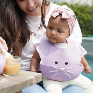 Melii Silicone Cat Bib Purple | Waterproof Baby Feeding Bib 6 M+ - My Little Thieves