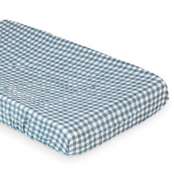 Muslin Change Pad Cover - Navy Gingham - My Little Thieves