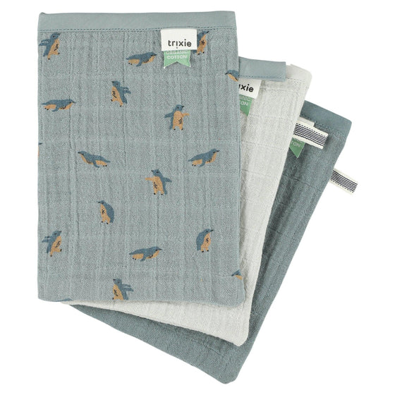 Muslin Washcloths 3-Pack Mix - Peppy Penguins - My Little Thieves