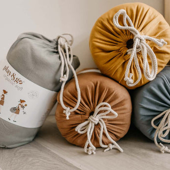 Organic Soft Baby Play Mat and Storage Bag – Mustard Chai Tea - My Little Thieves