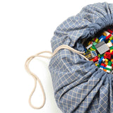 Organic Toy Storage Bag – Grid Blue - My Little Thieves
