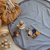 Organic Toy Storage Bag – Grid Blue - My Little Thieves