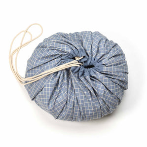 Organic Toy Storage Bag – Grid Blue - My Little Thieves