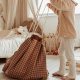 Organic Toy Storage Bag – Grid Brown - My Little Thieves