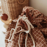 Organic Toy Storage Bag – Grid Brown - My Little Thieves