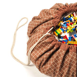 Organic Toy Storage Bag – Grid Brown - My Little Thieves