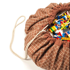 Organic Toy Storage Bag – Grid Brown - My Little Thieves
