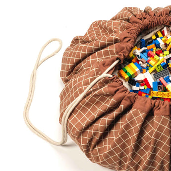 Organic Toy Storage Bag – Grid Brown - My Little Thieves
