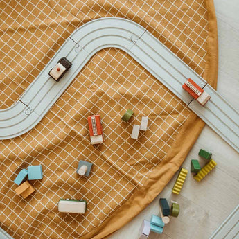 Organic Toy Storage Bag – Grid Mustard - My Little Thieves