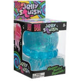 NEE DOH JellySquish blue glitter jellyfish fidget toy in clear plastic packaging with colorful box.
