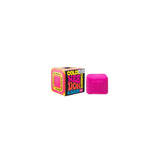 Pink NEE DOH Color Changing Cube squishy fidget toy next to its colorful product box.