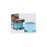 Blue NEE DOH Nice Cube squishy fidget toy, shown in and out of its colorful box.
