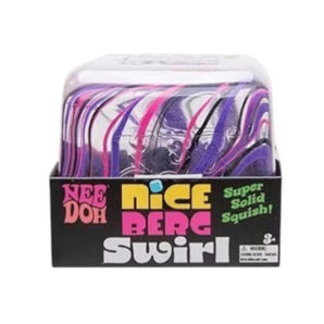 NEE DOH Jumbo Swirl Nice Berg Squishy Fidget Toy in purple, pink, and white swirl pattern.