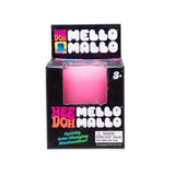 NEE DOH Mello Mallo squishy fidget toy in a pink, color-changing marshmallow design, packaged in a black box.